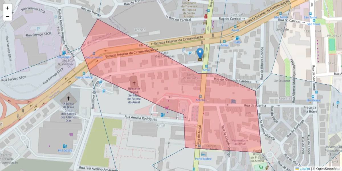 Mapa detalhado do código postal 4200-056 com limites, códigos postais vizinhos e agências dos correios