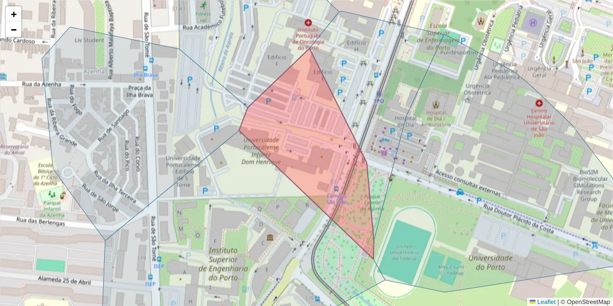 Mapa detalhado do código postal 4200-072 com limites, códigos postais vizinhos e agências dos correios