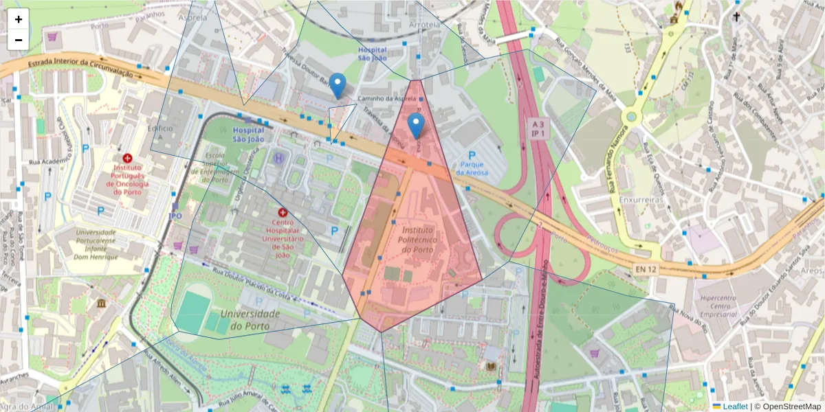 Mapa detalhado do código postal 4200-091 com limites, códigos postais vizinhos e agências dos correios