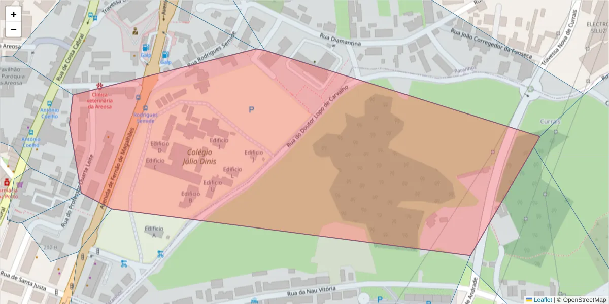 Mapa detalhado do código postal 4200-101 com limites, códigos postais vizinhos e agências dos correios