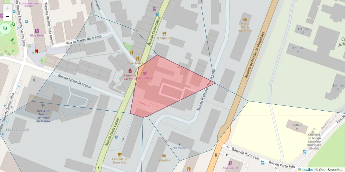 Mapa detalhado do código postal 4200-124 com limites, códigos postais vizinhos e agências dos correios