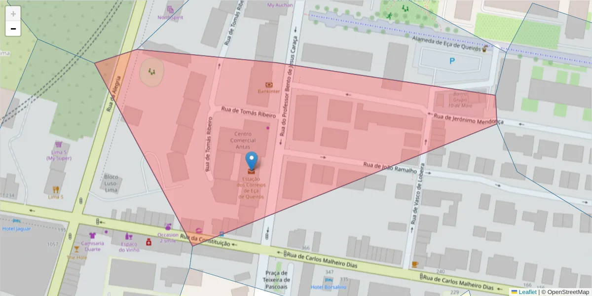 Mapa detalhado do código postal 4200-131 com limites, códigos postais vizinhos e agências dos correios