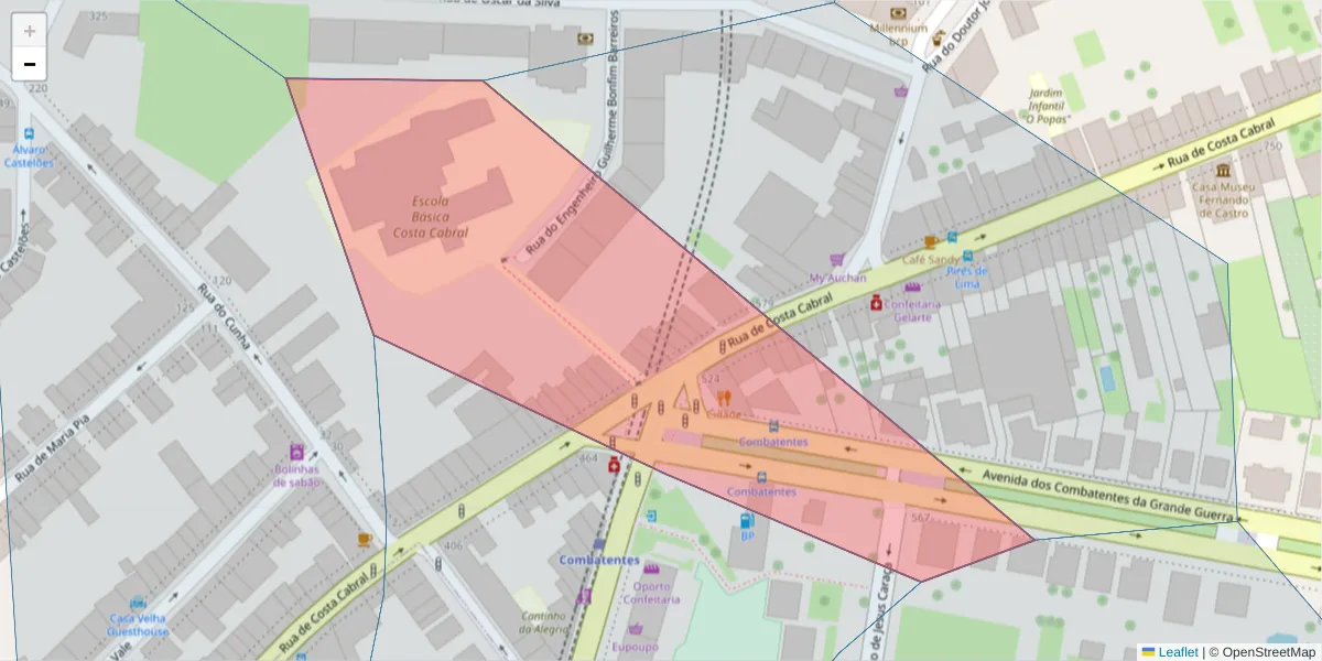 Mapa detalhado do código postal 4200-211 com limites, códigos postais vizinhos e agências dos correios