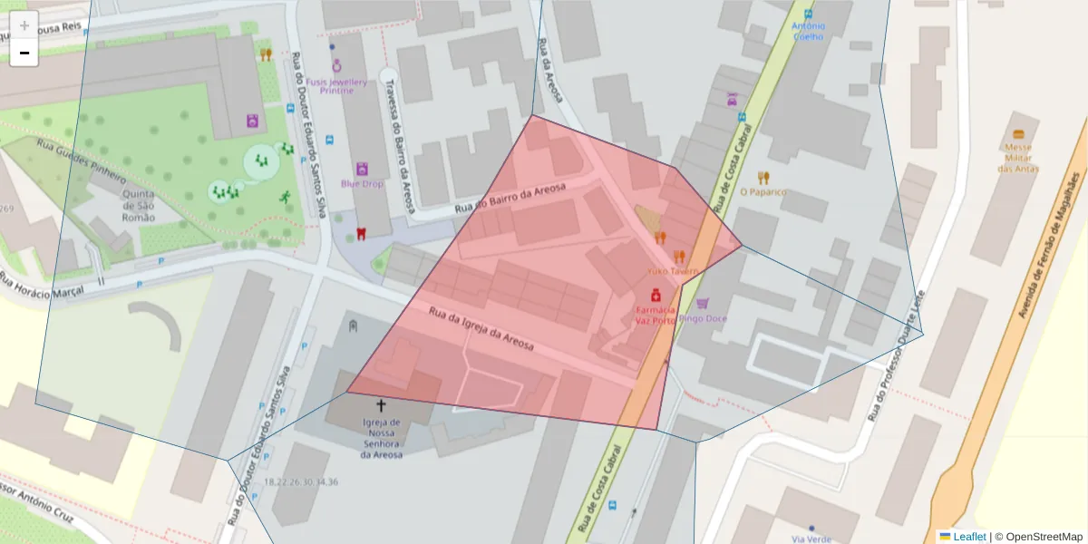 Mapa detalhado do código postal 4200-232 com limites, códigos postais vizinhos e agências dos correios
