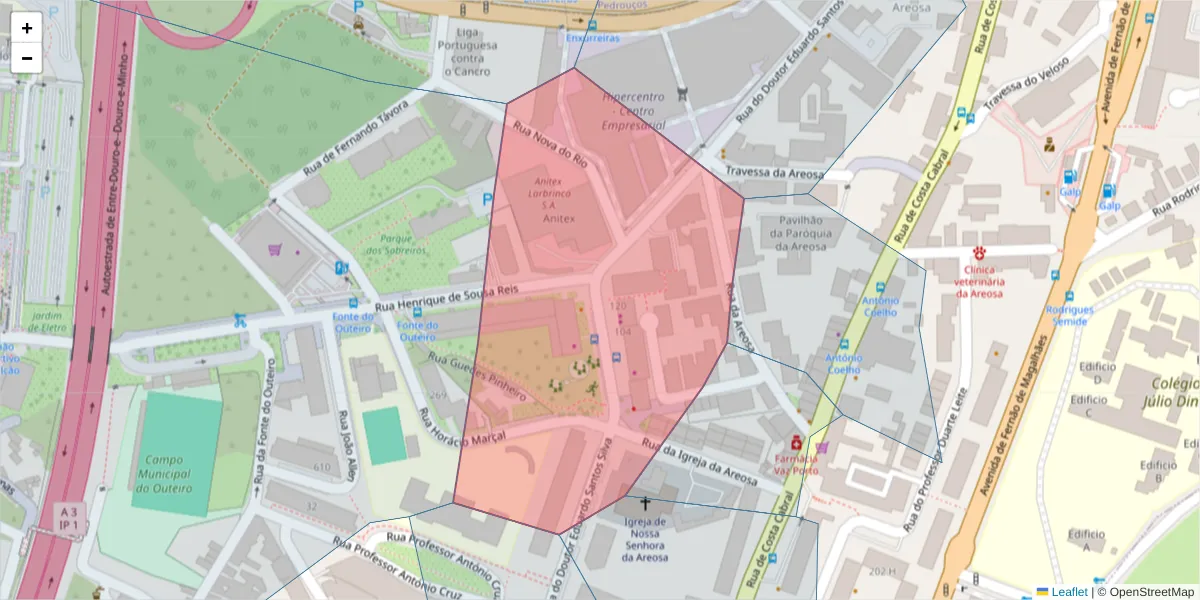 Mapa detalhado do código postal 4200-278 com limites, códigos postais vizinhos e agências dos correios
