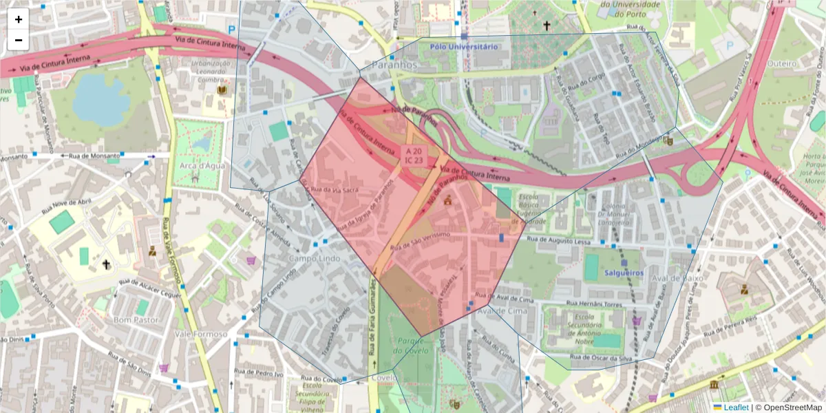 Mapa detalhado do código postal 4200-326 com limites, códigos postais vizinhos e agências dos correios