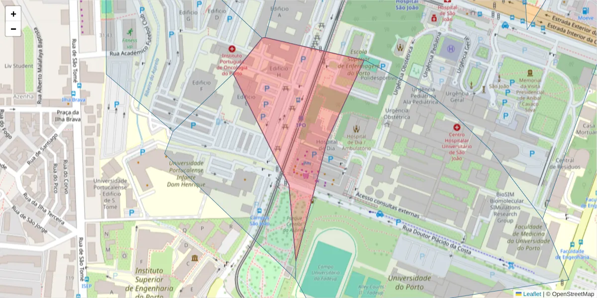 Mapa detalhado do código postal 4200-450 com limites, códigos postais vizinhos e agências dos correios