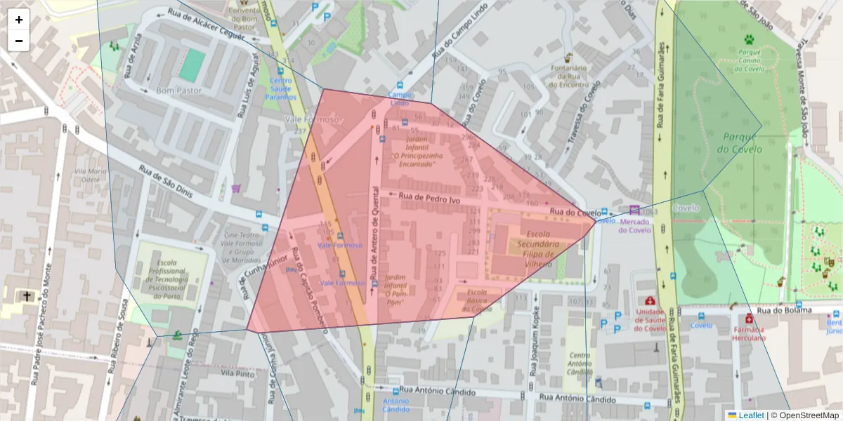 Mapa detalhado do código postal 4200-511 com limites, códigos postais vizinhos e agências dos correios