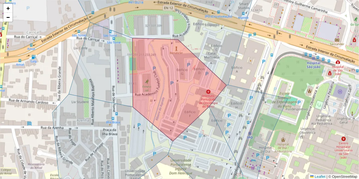 Mapa detalhado do código postal 4200-602 com limites, códigos postais vizinhos e agências dos correios
