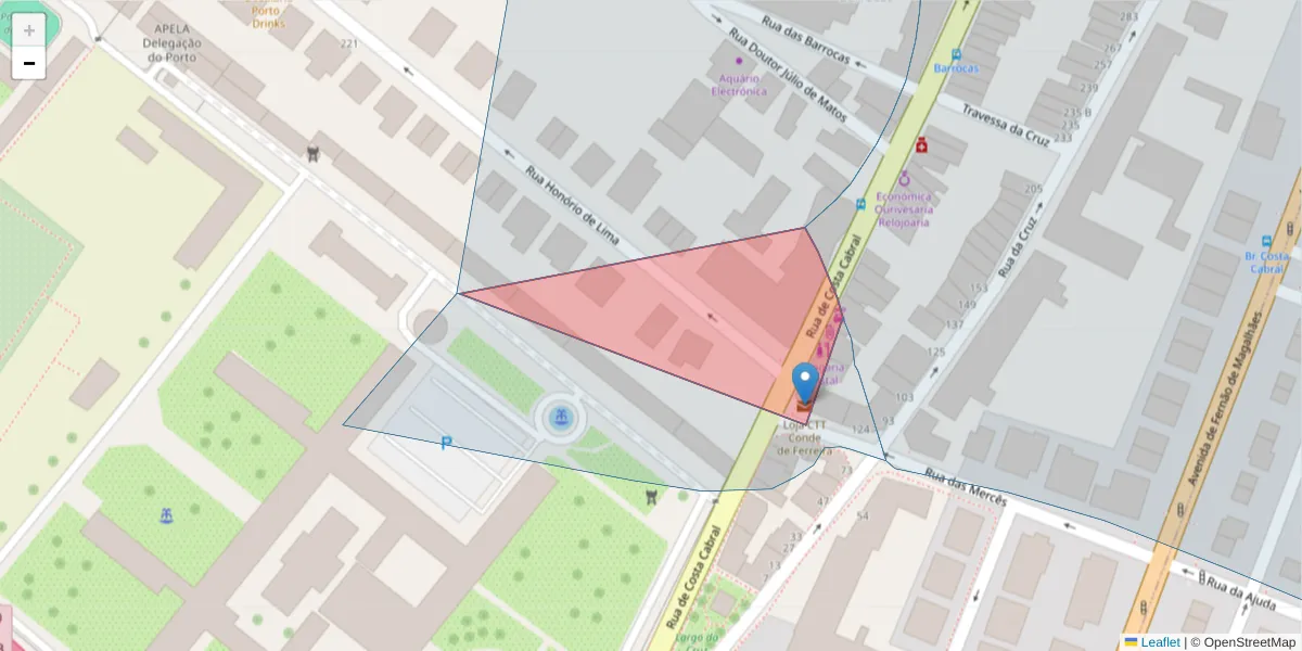 Mapa detalhado do código postal 4200-995 com limites, códigos postais vizinhos e agências dos correios