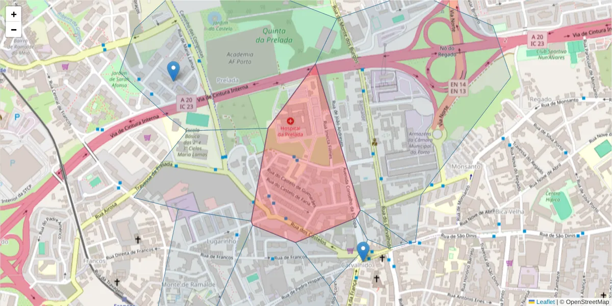 Mapa detalhado do código postal 4250-113 com limites, códigos postais vizinhos e agências dos correios
