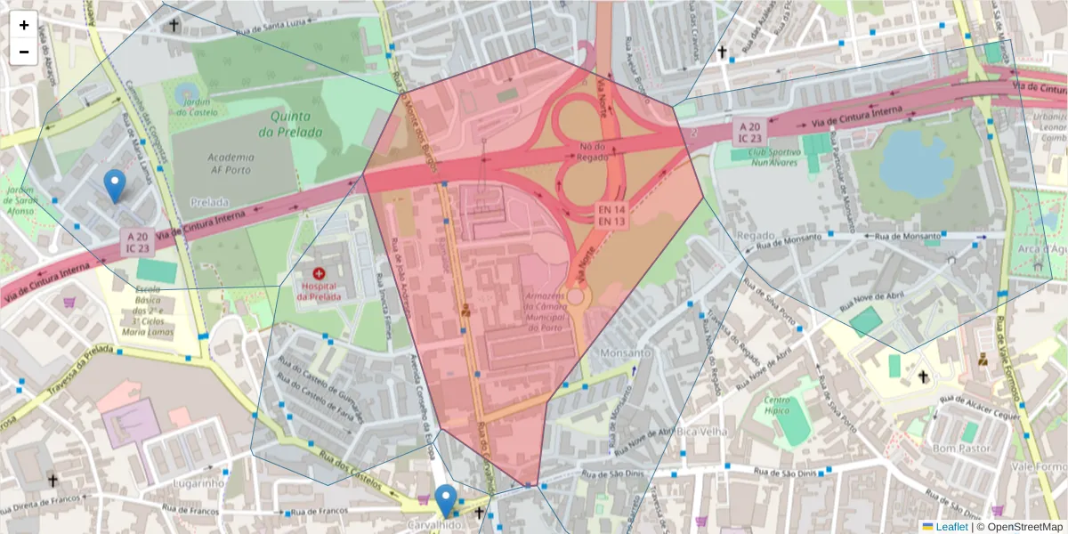 Mapa detalhado do código postal 4250 com limites, códigos postais vizinhos e agências dos correios