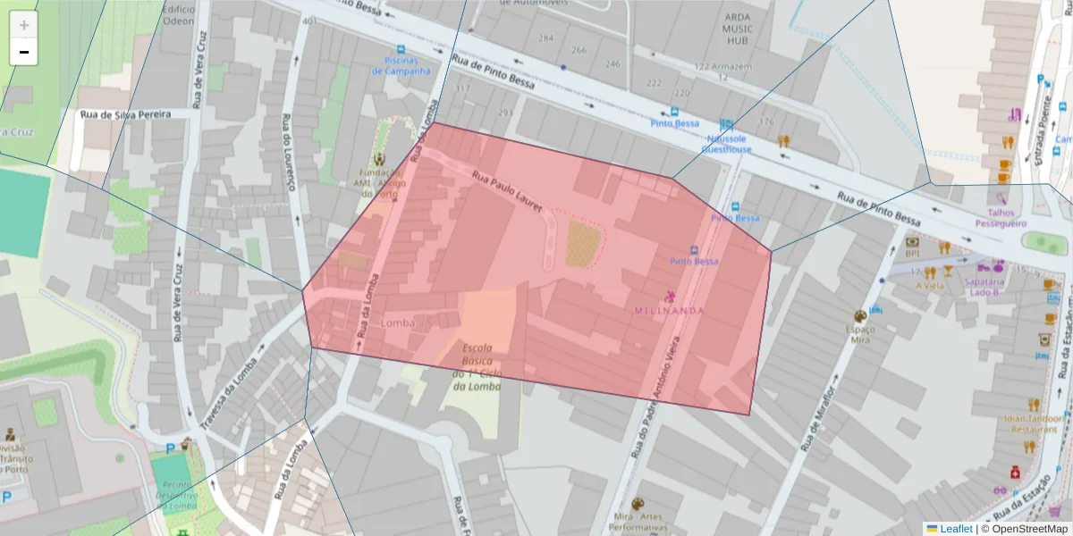 Mapa detalhado do código postal 4300-031 com limites, códigos postais vizinhos e agências dos correios