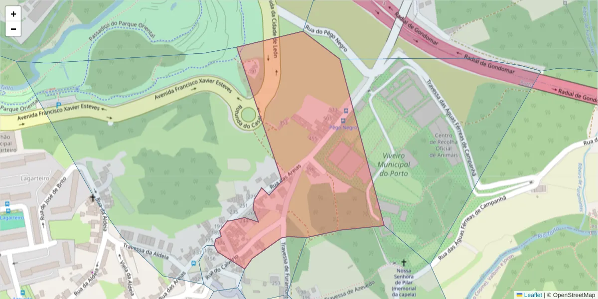 Mapa detalhado do código postal 4300-035 com limites, códigos postais vizinhos e agências dos correios