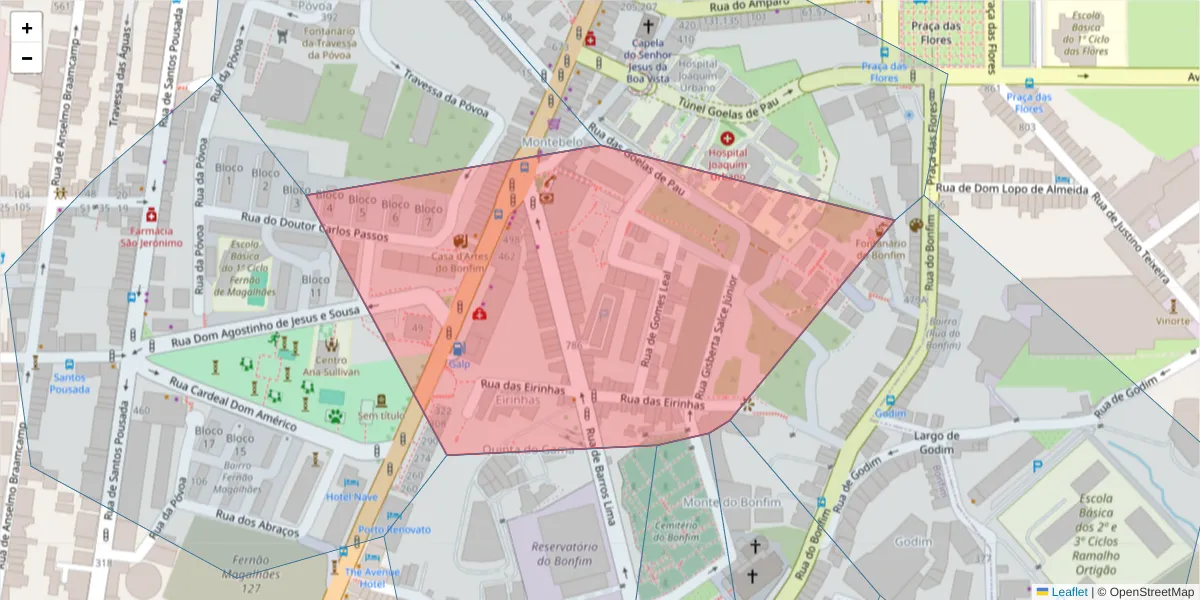 Mapa detalhado do código postal 4300-061 com limites, códigos postais vizinhos e agências dos correios