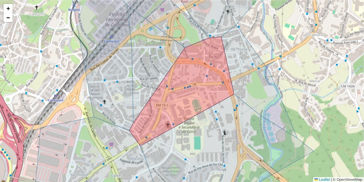 Mapa detalhado do código postal 4300-113 com limites, códigos postais vizinhos e agências dos correios