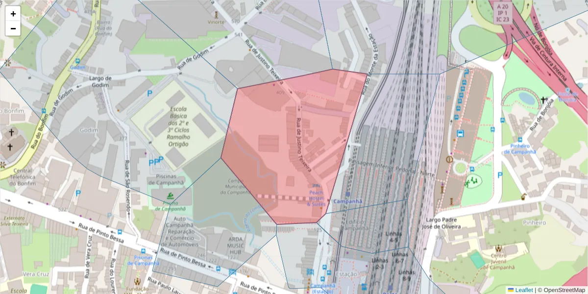 Mapa detalhado do código postal 4300-279 com limites, códigos postais vizinhos e agências dos correios