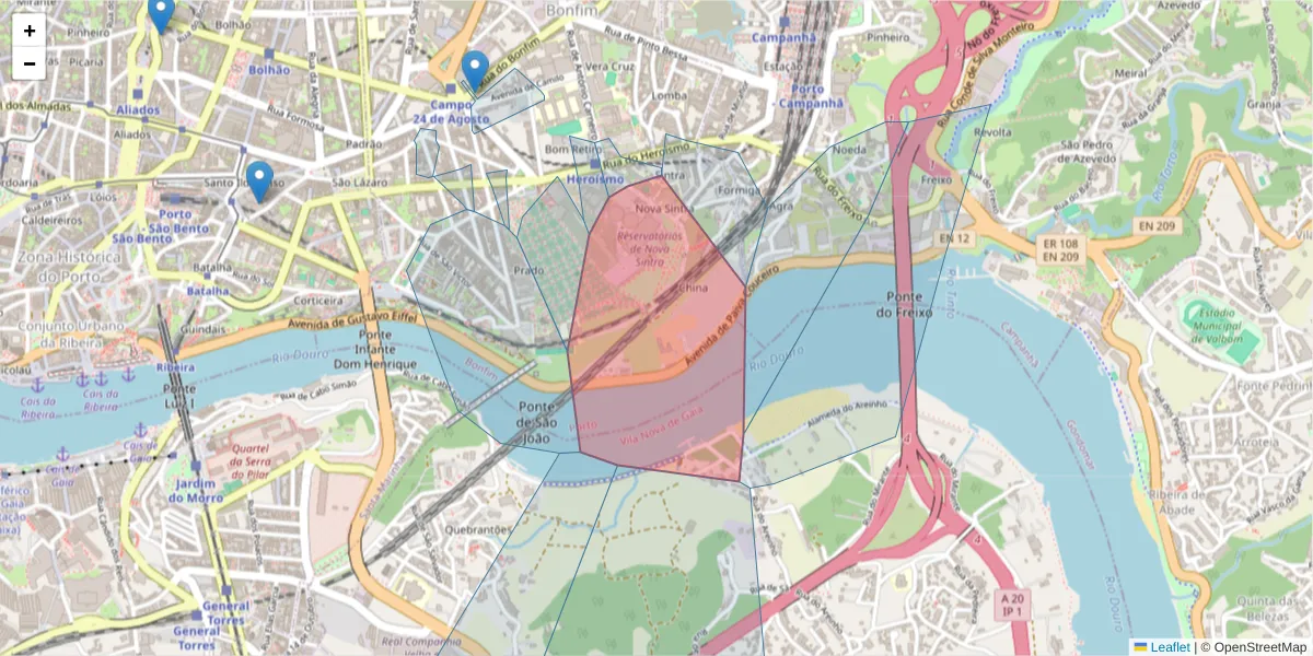 Mapa detalhado do código postal 4300-367 com limites, códigos postais vizinhos e agências dos correios