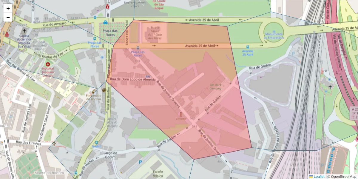 Mapa detalhado do código postal 4300-394 com limites, códigos postais vizinhos e agências dos correios