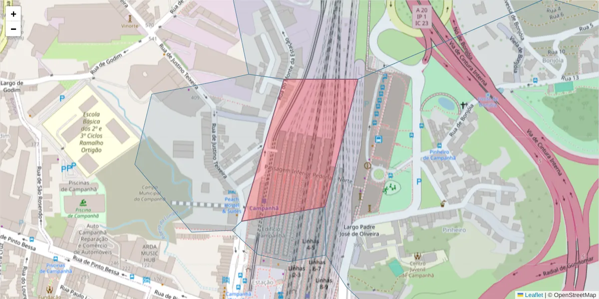 Mapa detalhado do código postal 4300-414 com limites, códigos postais vizinhos e agências dos correios