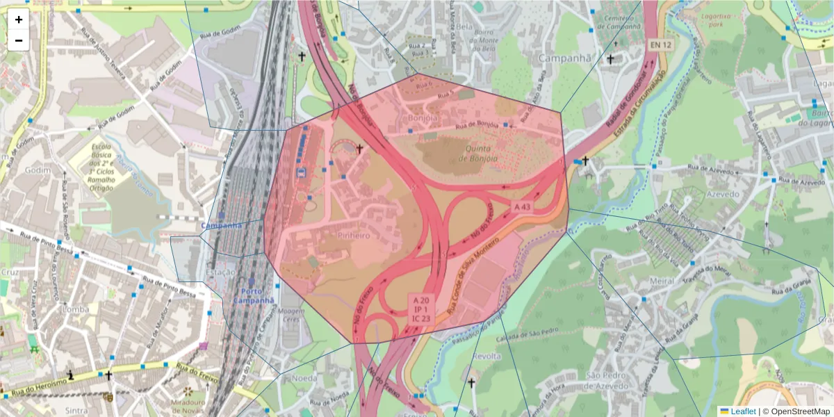 Mapa detalhado do código postal 4300-415 com limites, códigos postais vizinhos e agências dos correios