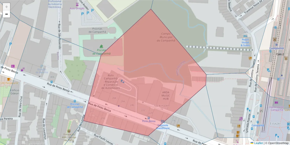 Mapa detalhado do código postal 4300-427 com limites, códigos postais vizinhos e agências dos correios