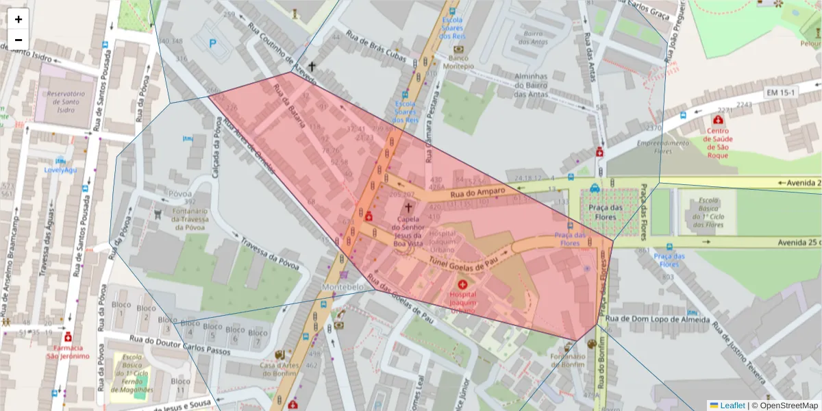 Mapa detalhado do código postal 4350-150 com limites, códigos postais vizinhos e agências dos correios