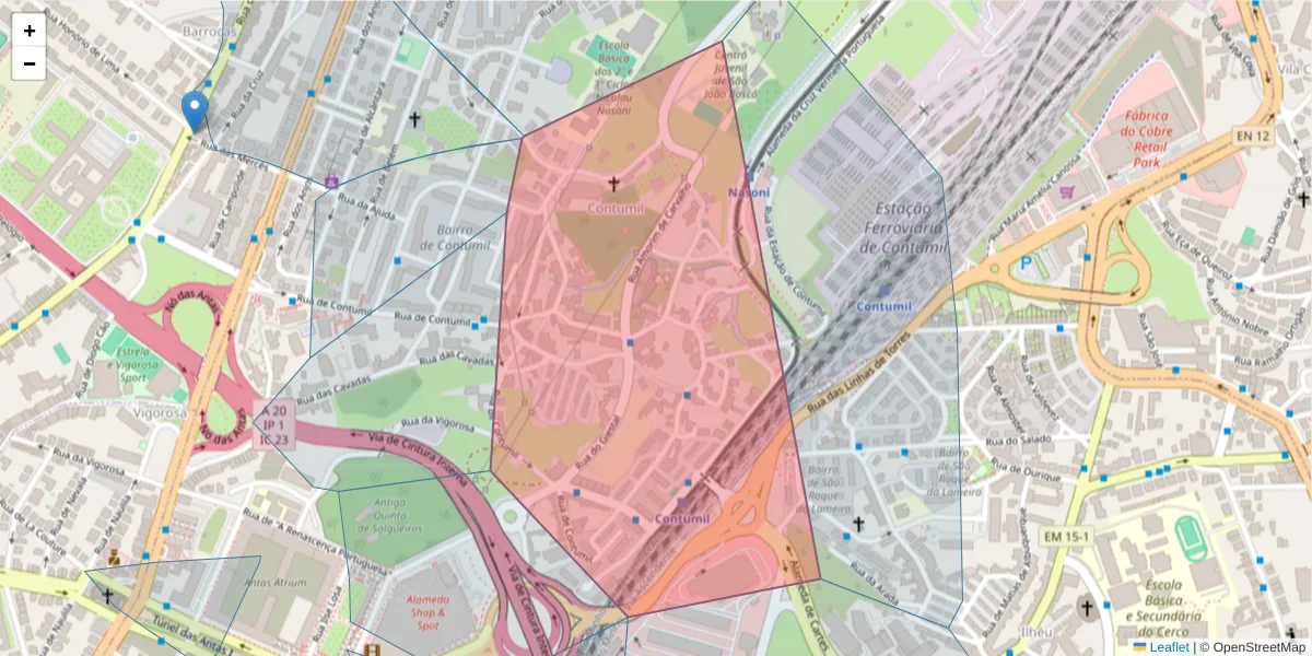 Mapa detalhado do código postal 4350-191 com limites, códigos postais vizinhos e agências dos correios
