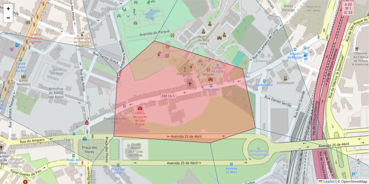 Mapa detalhado do código postal 4350-317 com limites, códigos postais vizinhos e agências dos correios