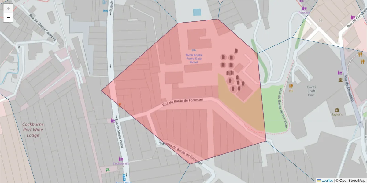 Mapa detalhado do código postal 4400-034 com limites, códigos postais vizinhos e agências dos correios