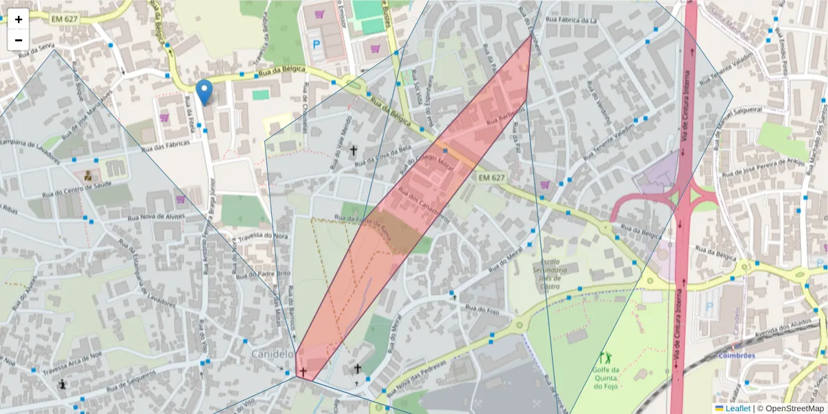 Mapa detalhado do código postal 4400-053 com limites, códigos postais vizinhos e agências dos correios