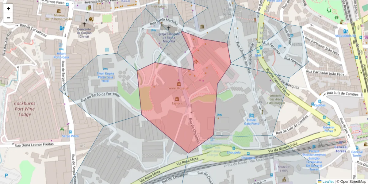 Mapa detalhado do código postal 4400-088 com limites, códigos postais vizinhos e agências dos correios