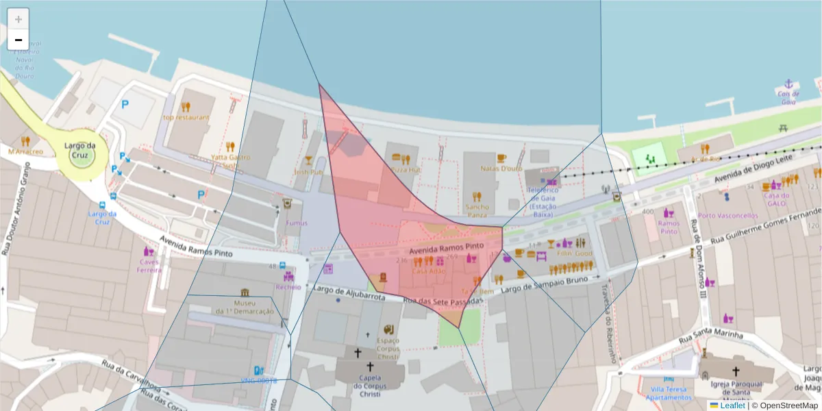 Mapa detalhado do código postal 4400-266 com limites, códigos postais vizinhos e agências dos correios