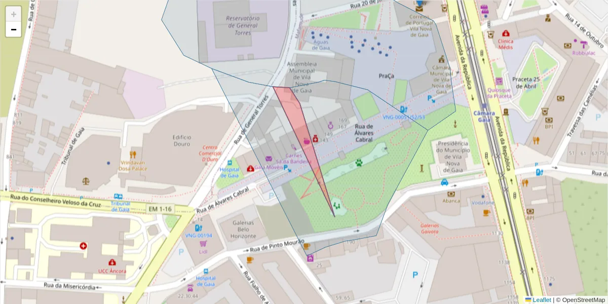 Mapa detalhado do código postal 4400-317 com limites, códigos postais vizinhos e agências dos correios