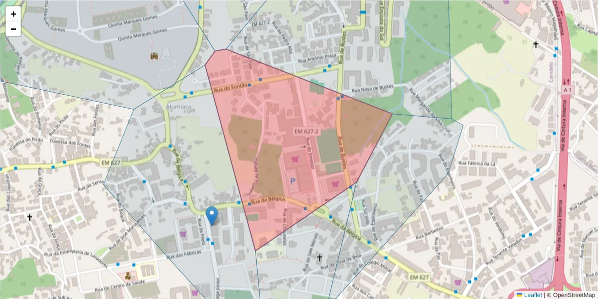 Mapa detalhado do código postal 4400-436 com limites, códigos postais vizinhos e agências dos correios