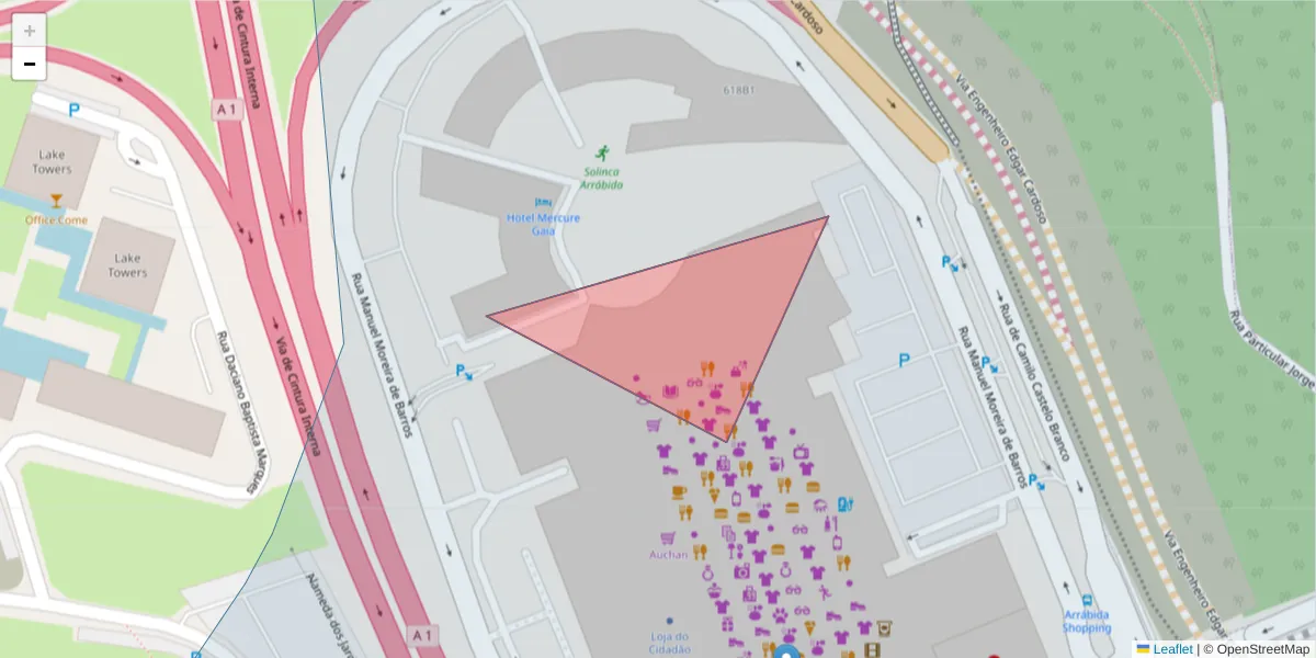 Mapa detalhado do código postal 4400-475 com limites, códigos postais vizinhos e agências dos correios