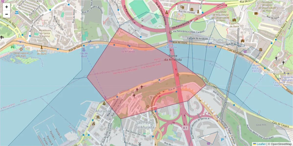 Mapa detalhado do código postal 4400-492 com limites, códigos postais vizinhos e agências dos correios