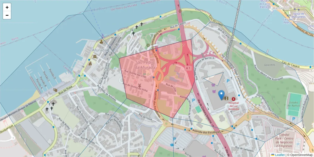 Mapa detalhado do código postal 4400-617 com limites, códigos postais vizinhos e agências dos correios