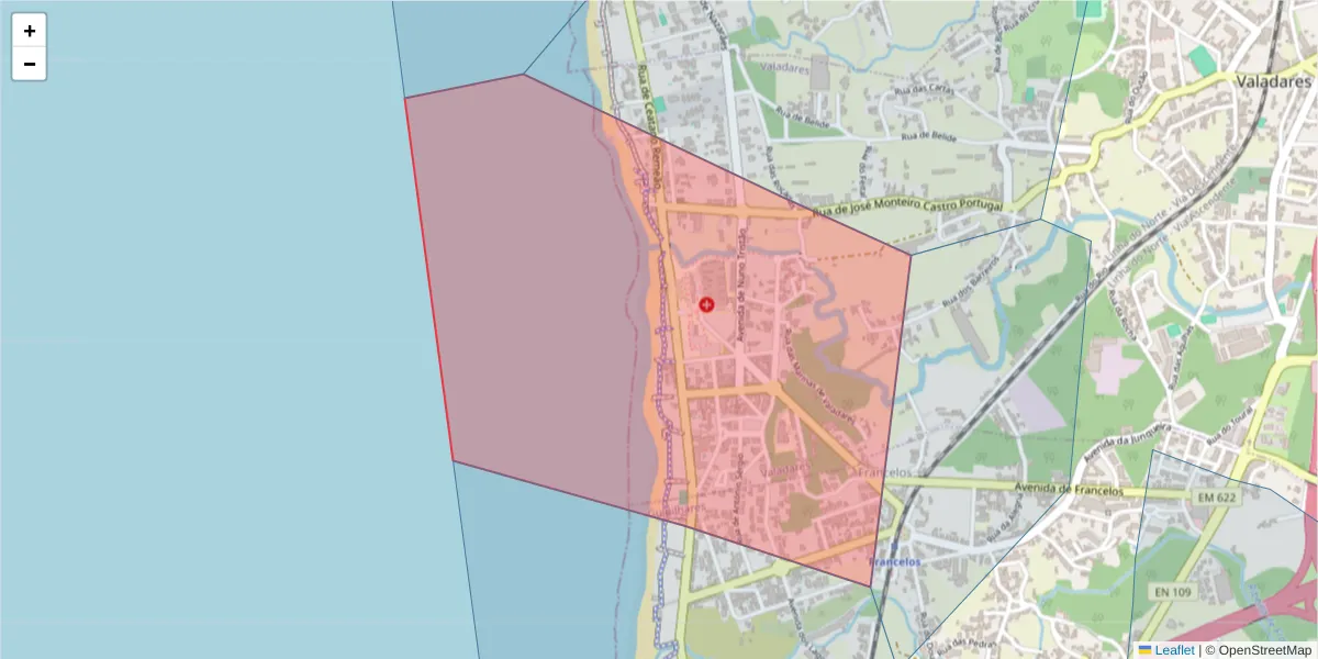 Mapa detalhado do código postal 4405-565 com limites, códigos postais vizinhos e agências dos correios