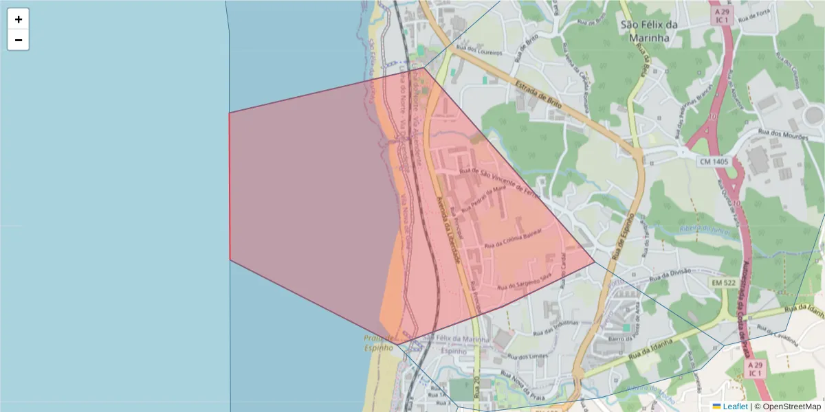 Mapa detalhado do código postal 4410-120 com limites, códigos postais vizinhos e agências dos correios