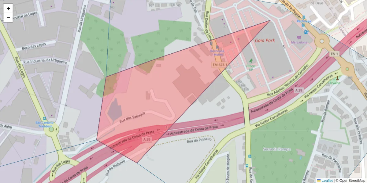 Mapa detalhado do código postal 4410-220 com limites, códigos postais vizinhos e agências dos correios