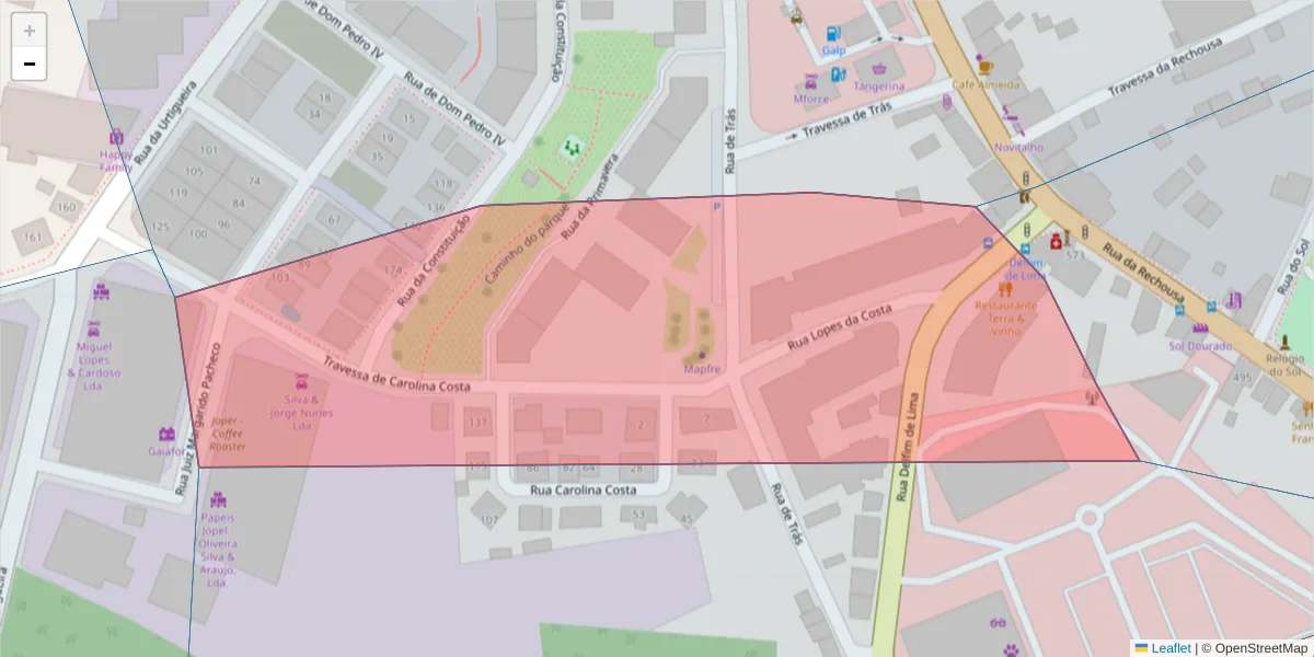 Mapa detalhado do código postal 4410-229 com limites, códigos postais vizinhos e agências dos correios