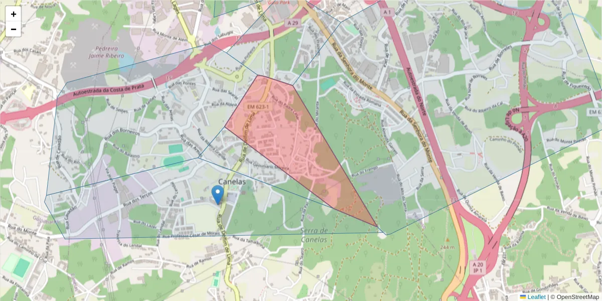Mapa detalhado do código postal 4410-230 com limites, códigos postais vizinhos e agências dos correios