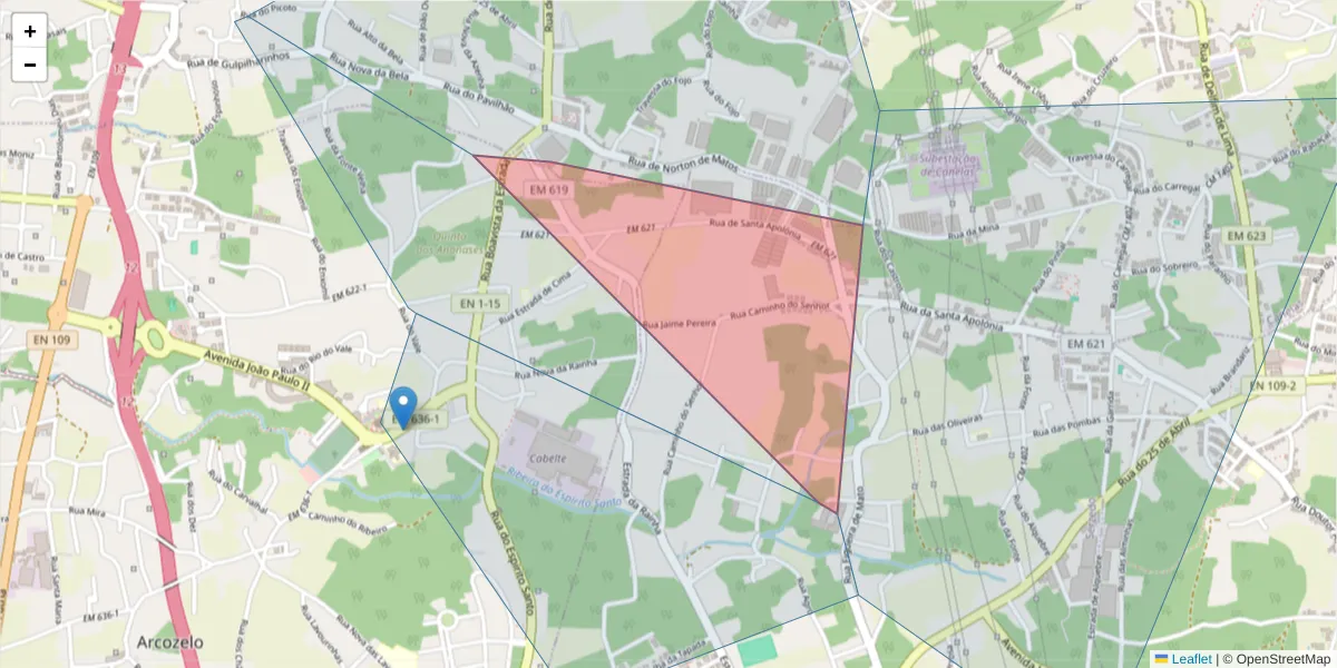 Mapa detalhado do código postal 4410-365 com limites, códigos postais vizinhos e agências dos correios