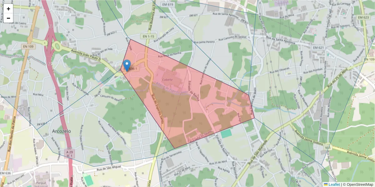 Mapa detalhado do código postal 4410-998 com limites, códigos postais vizinhos e agências dos correios