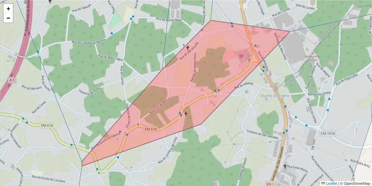 Mapa detalhado do código postal 4415-425 com limites, códigos postais vizinhos e agências dos correios