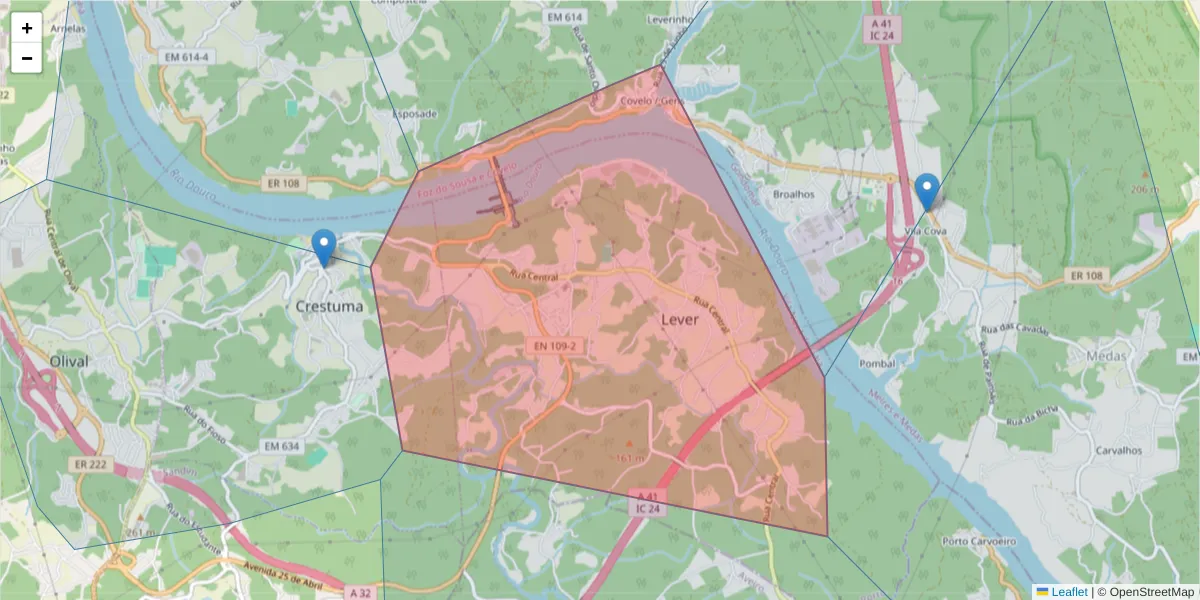 Mapa detalhado do código postal 4415-638 com limites, códigos postais vizinhos e agências dos correios