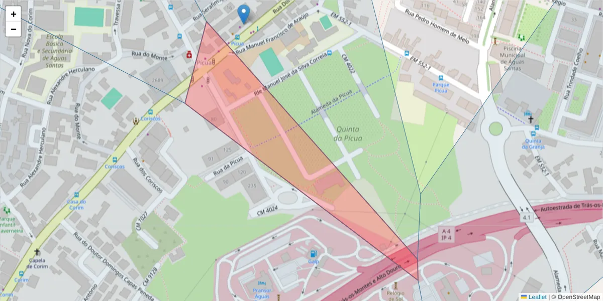 Mapa detalhado do código postal 4425-035 MAIA com limites, códigos postais vizinhos e agências dos correios