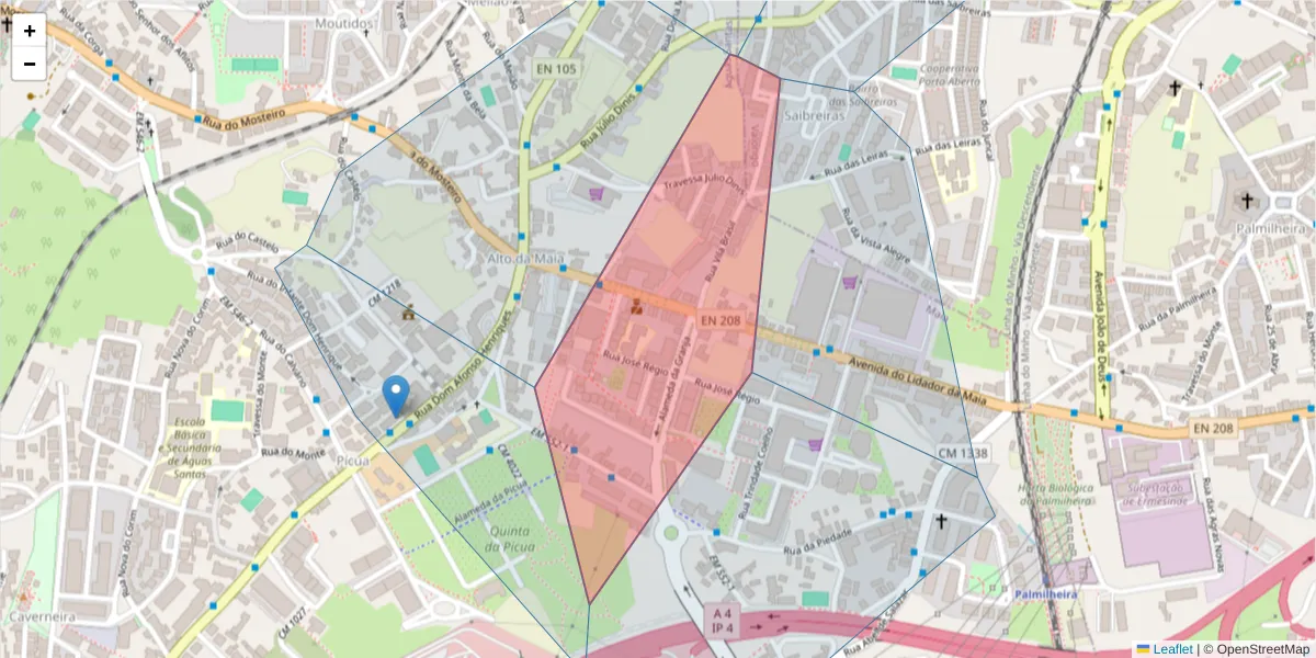 Mapa detalhado do código postal 4425-093 com limites, códigos postais vizinhos e agências dos correios