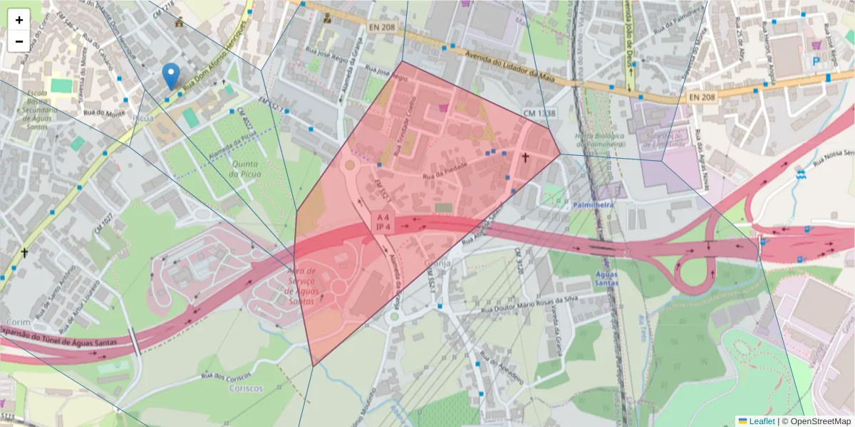 Mapa detalhado do código postal 4425-101 com limites, códigos postais vizinhos e agências dos correios